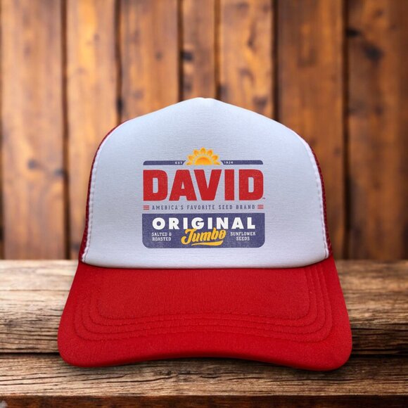 David Original Sunflower Seeds Mens Trucker Hat Red Baseball Dugout Fan Fanatic - Picture 1 of 4
